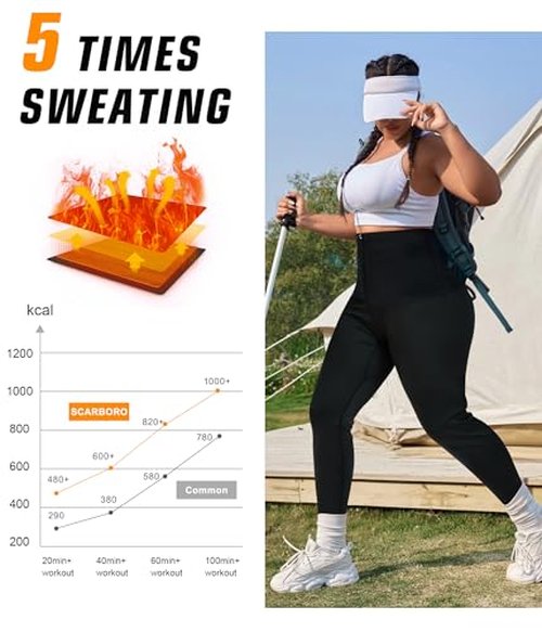 SCARBORO Sweat Sauna Suit for Women Waist Trainer Legging Workout Compression Pants Slimming Weight Belly Fat Shaper