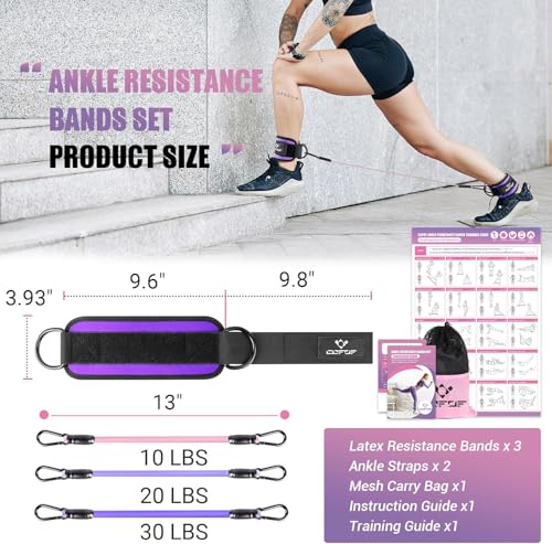 Purple Ankle Resistance Bands with Cuffs for Leg Exercise and Poster
