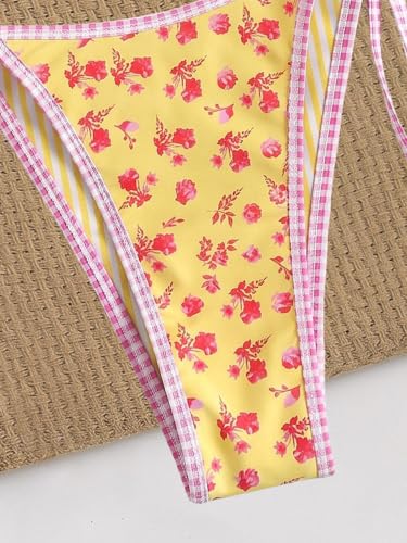 Women's Triangle Bikini Set Small Yellow Floral Swimsuit