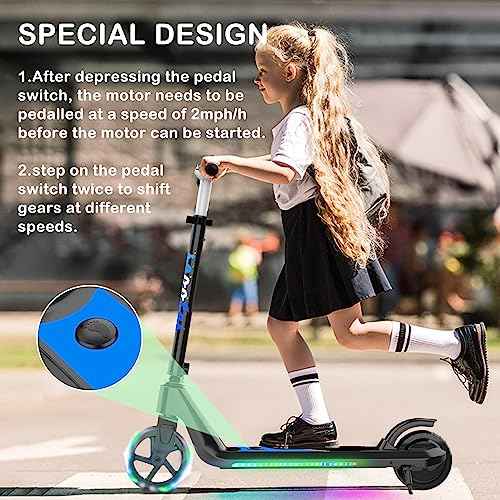Electric Scooter for Kids Age 6-10, Kick-Start Boost Scooter with Adjustable Speed and Height, Flash Wheel & Deck Lights