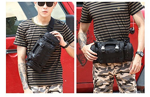 FAMI Tactical Waist Pack Small Sling Bag Black - Versatile 4-Way Carrying