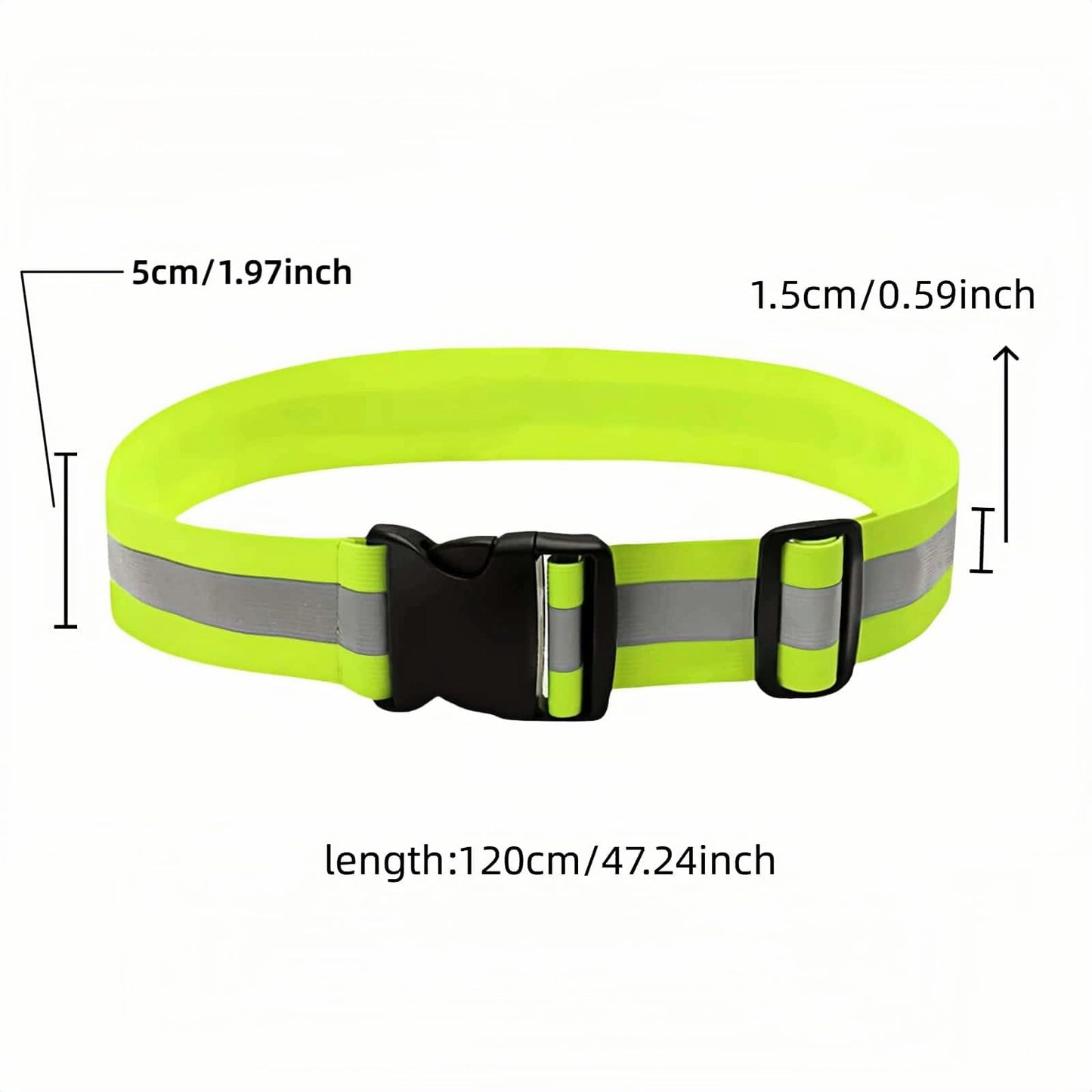 RyanDesign Reflective Safety Belt - Adjustable Military-Grade Elastic Strap for Running, Cycling, Motorcycle | High-Visibility Lime Green | Day & Night Protection (26"-50" Waist)