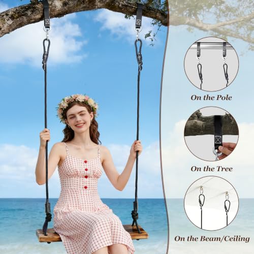 18x8 Carbonized Wooden Tree Swing Seat Heavy Duty 440 lb Load Capacity Outdoor Indoor