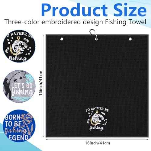 3 Pcs Fishing Towels with Clip Soft Embroidered Fishing Towel Effective Cleaning of Fishing Gears Dirty Hands Boat Towels 16 x 16¡± Absorbent Fishing Hand Towel for Men Women Camping Hiking Fly Fishing