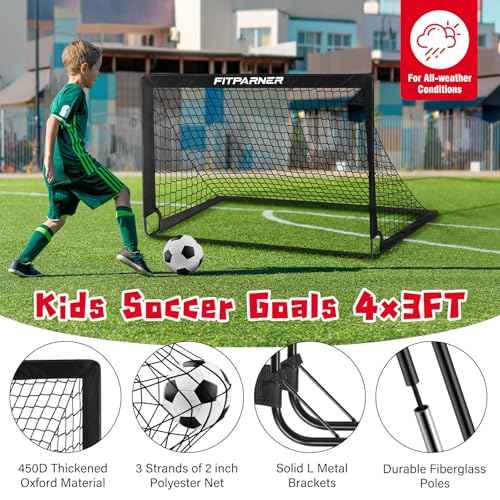 Kids Soccer Goal for Backyard Set,2 Pack of 4x3/6x4 ft Portable Pop Up Soccer Nets,Complete Youth Training Equipment with Target,Ball & Cones for Kids 3-14 Goal Practice,Outdoor Sports Game