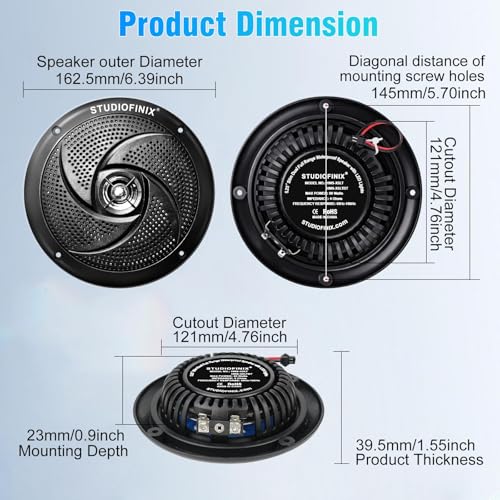 Black Waterproof Marine Speakers 5.25-Inch, 160W 2-Way Outdoor Boat Audio Set