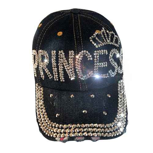 Popfizzy Bling Hat for Women, Rhinestone Baseball Cap, Bedazzled Distressed Denim Hats, Birthday Gifts for Women, Adjustable
