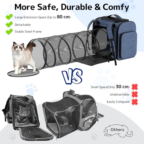 Cat Backpack Carrier with Expandable Play Tunnel - Blue