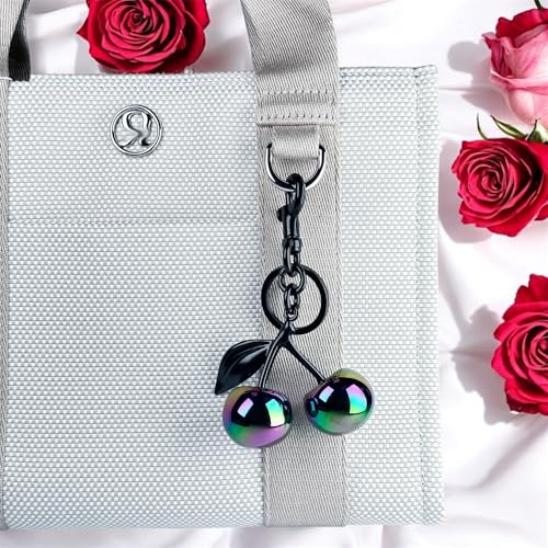 Psychedelic Glitter Cherry Bag Charm with Key Ring & Clip - Cute Women's Purse Accessory