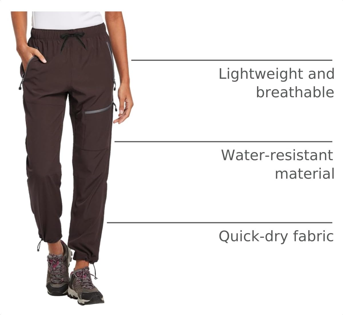 baleaf Cargo Pants for Women Petite Joggers Lightweight Quick Dry Pant Water Resistant 27'' Travel Workout Athletic Trip 27''-Trip Brown XL