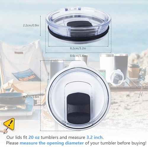 4 Pack 20 oz Tumbler Lid, Magnetic Slider Replacement Lids for YETI 20 oz Tumbler, 10/24 oz Mug and 10 oz Lowball, Spill Proof Cup Lids Covers Compatible for Ozark Trail, Old Style Rtic, BPA Free