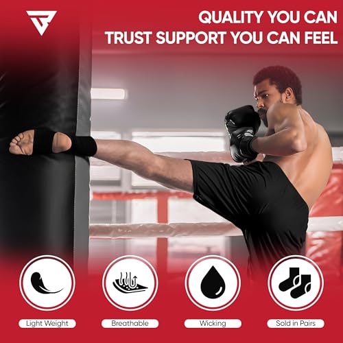 Muay Thai Ankle Wrap for MMA Kickboxing Martial Arts - Full Black Large-X-Large
