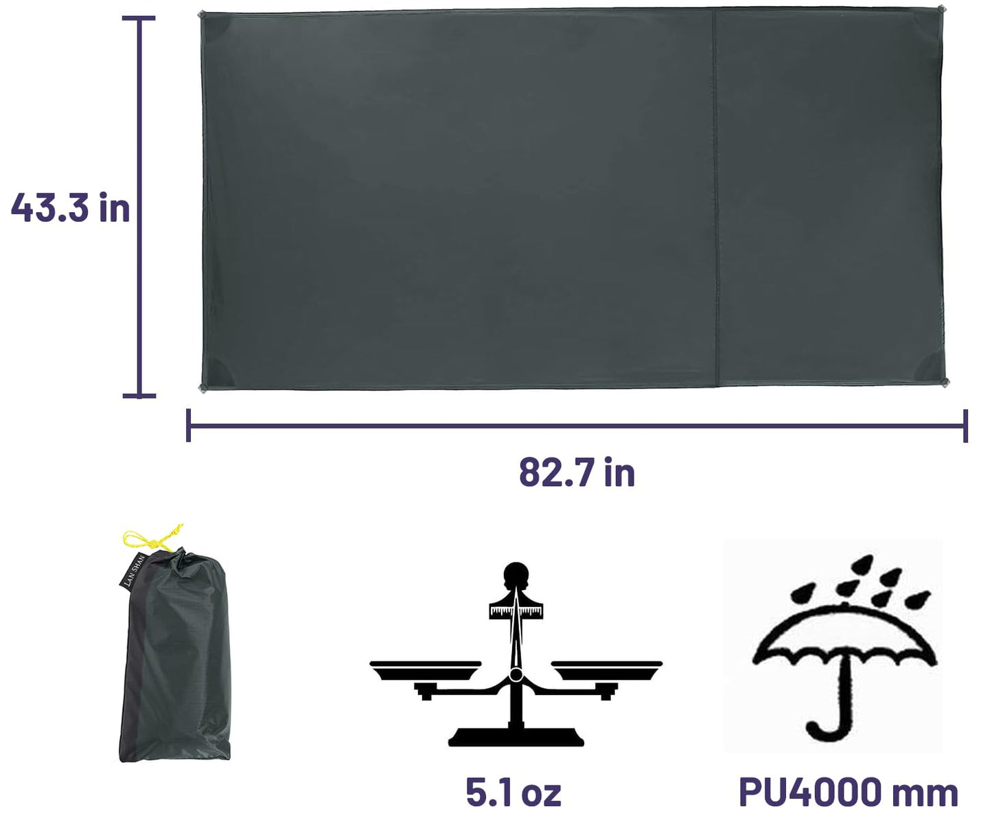 LANSHAN 1-2 Person Ultralight Waterproof Footprint Outdoor Camping Tent Tarp Canopy Blanket Picnic Ground Sheet Mat, Ultralight Tent Fitted, 2 Person