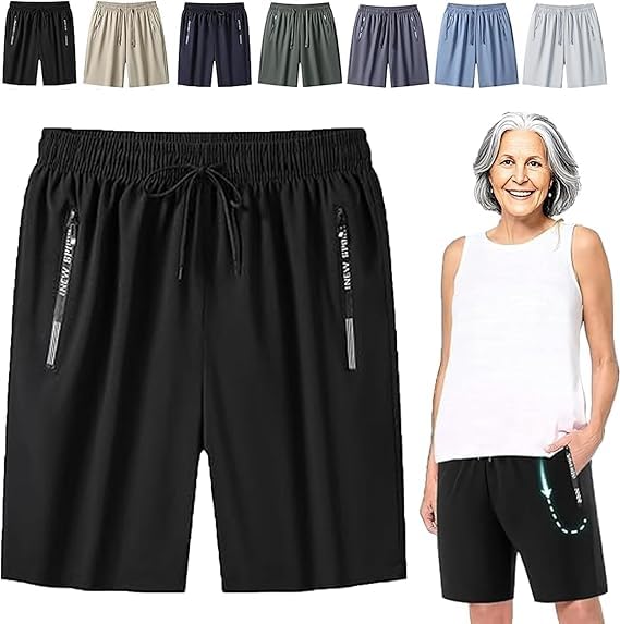 ICY Shorts - Airyflex Iced Active Silk Cooling Stretch Quick Drying Shorts for Senior Women Over 50 (US, Alpha, Large, Regular, Regular, Black)