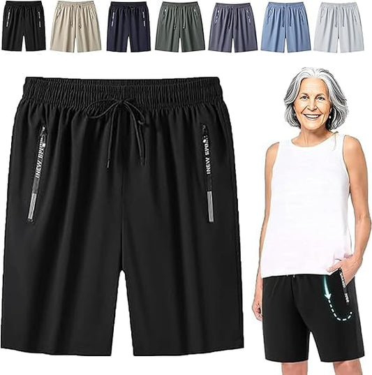 ICY Shorts - Airyflex Iced Active Silk Cooling Stretch Quick Drying Shorts for Senior Women Over 50 (US, Alpha, Large, Regular, Regular, Black)