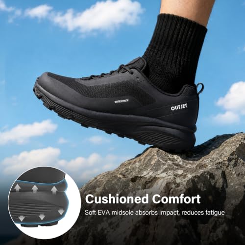 Men's Waterproof Hiking Shoes Lightweight Breathable Anti Slip Outdoor Shoes - 10.5 Black