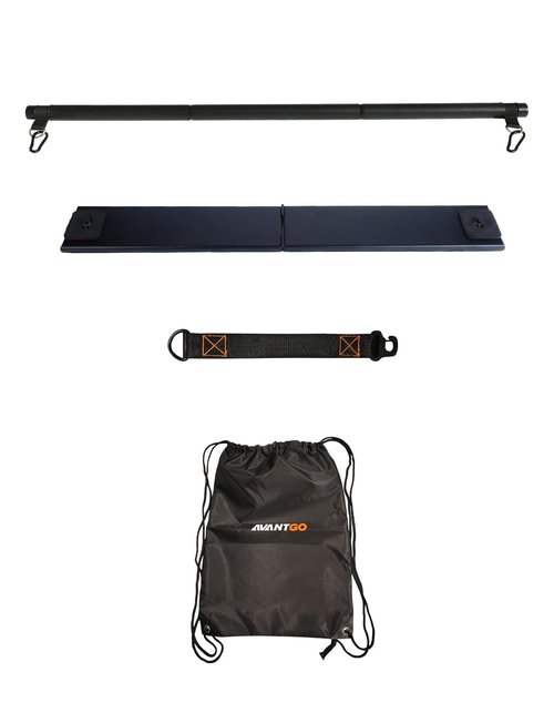 AVANTGO Portable Home Gym 4-Pack Set: Foldable Long Bar, Extension Rope, Stand Base, Storage Bag