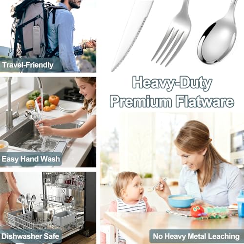 316 Stainless Steel Travel Utensils Set with Case - Reusable Cutlery for Camping, Lunch, Work