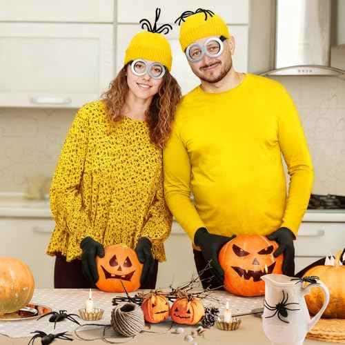 3 PCS Halloween Costumes for Men Women Adults, Yellow Beanie, Steampunk Goggles, Black Gloves, Halloween Party