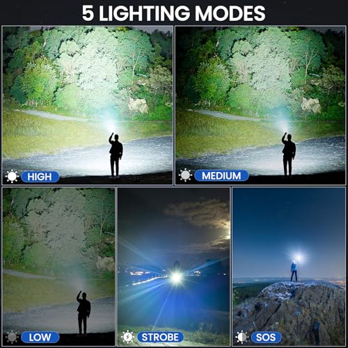 Rechargeable LED Flashlight 99,000 Lumens Waterproof Camping Light with 5 Modes