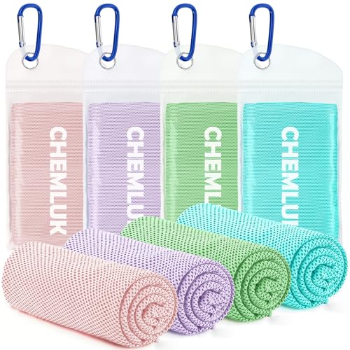 Cooling Towels for Hot Weather 4 Pack UPF50 Microfiber - Macaron Pink, Lavender, Mint, Blue