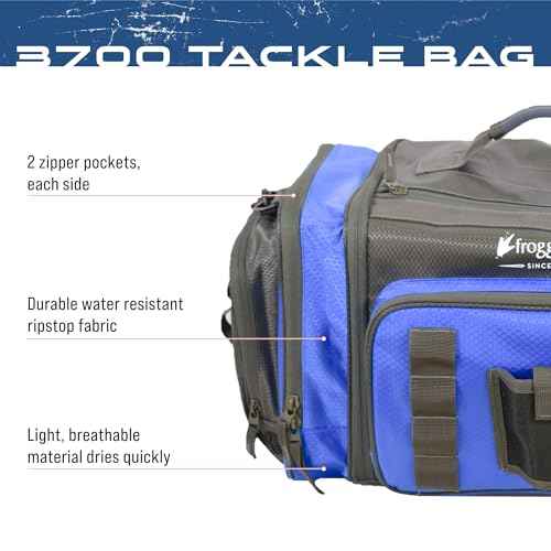 FROGG TOGGS Heavy Duty Fishing Tackle Duffle Bag, Includes Bait Trays, Blue, 3600