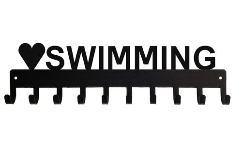 Love Swimming Sports Medal Hanger Display - 14.5 inches with 10 Hooks - Made in The USA