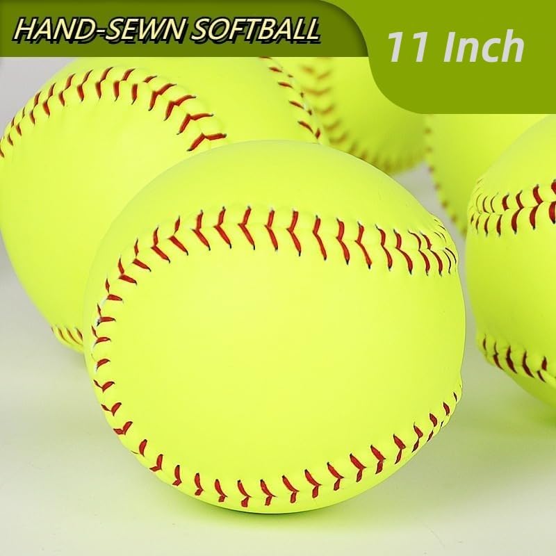 2 Pack Fastpitch Softballs 11 Inch Yellow Practice Softballs Leather Cover Training Balls