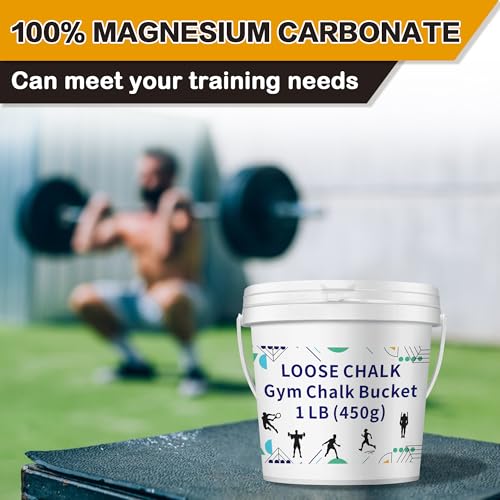 1Lb White Gym Chalk Bucket with Empty Chalk Bag & Spoon - Professional Weightlifting Chalk