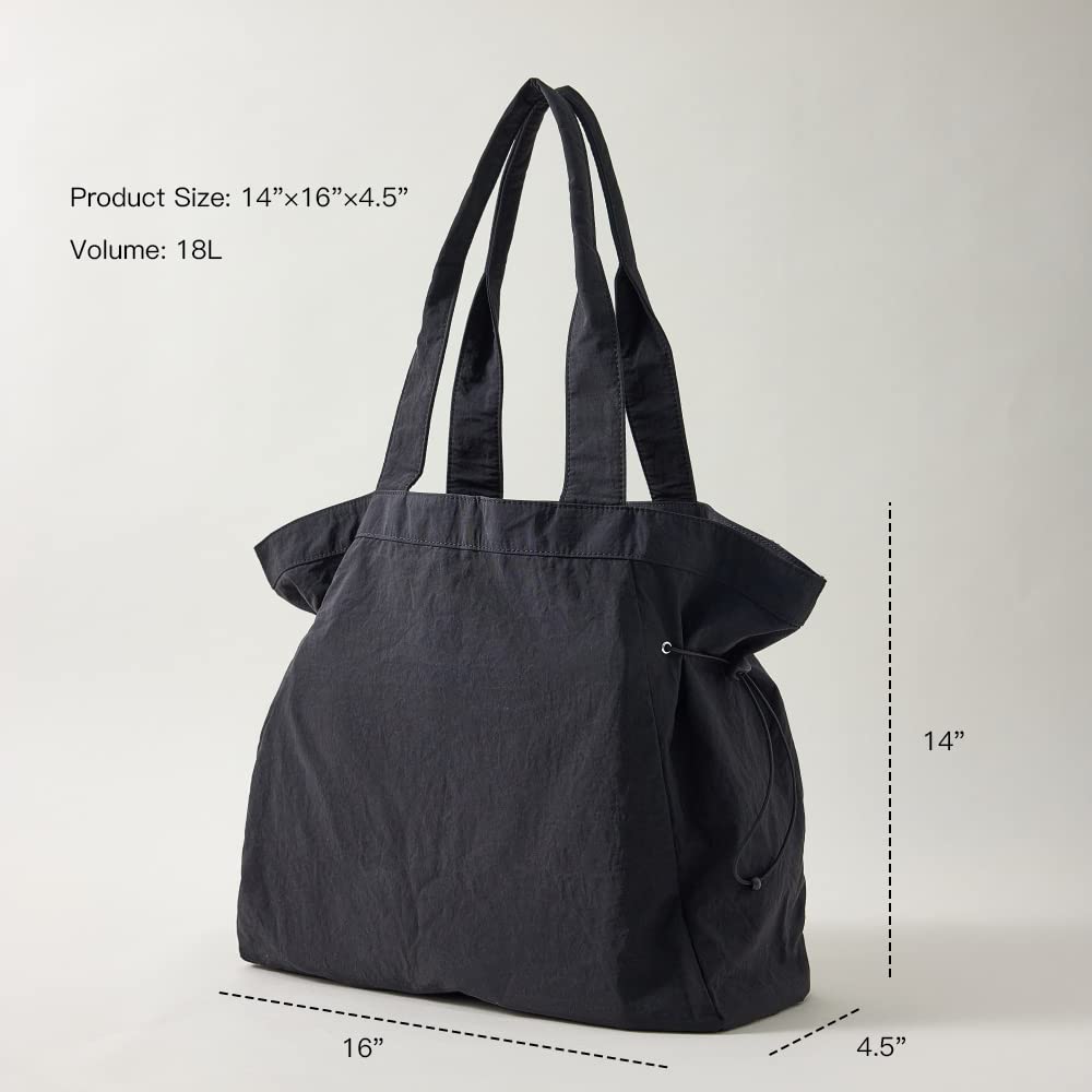 VAKAER Tote Bag for Women, 18L Side Cinch Shopper, Lightweight Shoulder Bag for Work, Workout, Gym, Beach Travel (Black)