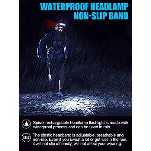 LED Headlamp Flashlight, 1000L 230¡Æ Broadbeam Headlight, USB C Rechargeable Head Lamp with Red Taillight, Lightweight Waterproof Headlamps for Camping Running Hiking, Hard Hat Headlamp 1Pack