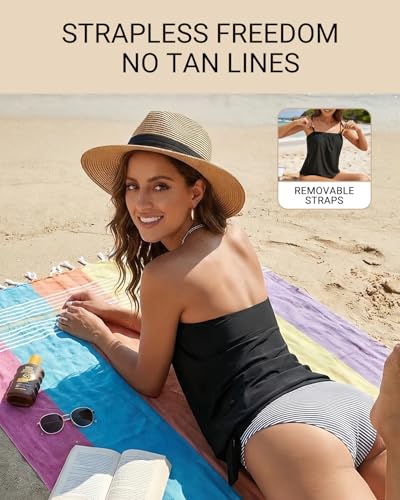 Strapless Tankini Top for Women Swimwear - Black, X-Large