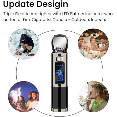 Triple Arc Plasma Lighter ? Windproof Flameless Electric Lighter Rechargeable with LED Battery Indicator ? Survival Lighter for Camping, Hiking, Outdoor Adventures