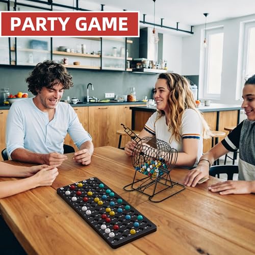 Family Bingo Game Set with Metal Cage and Chips for Kids & Adults