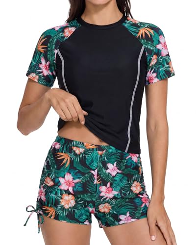 Girls Rash Guard Swimsuit 2-Piece Short Sleeve Bathing Suit UPF 50+ Summer Swimwear Size 9-14T