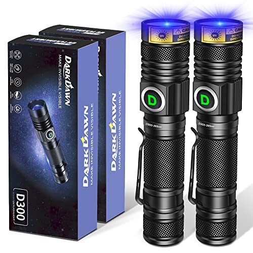 DarkDawn UV 365nm Mini Blacklight Flashlight 2 Pack - Invisible UV Light