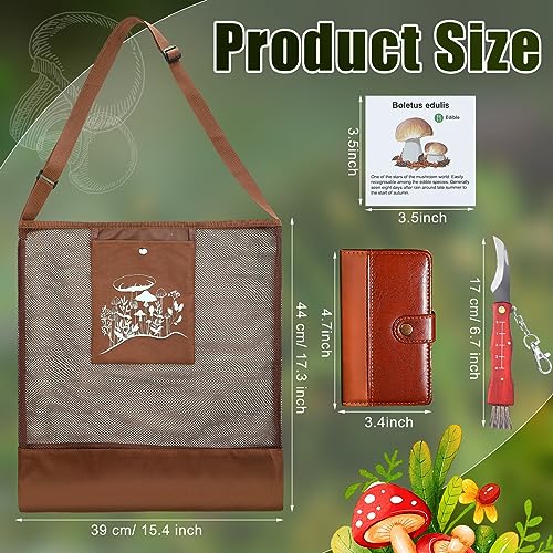 Seajan Christmas Mushroom Foraging Kit - Brown 18-Piece Set with Knife & Guide Cards
