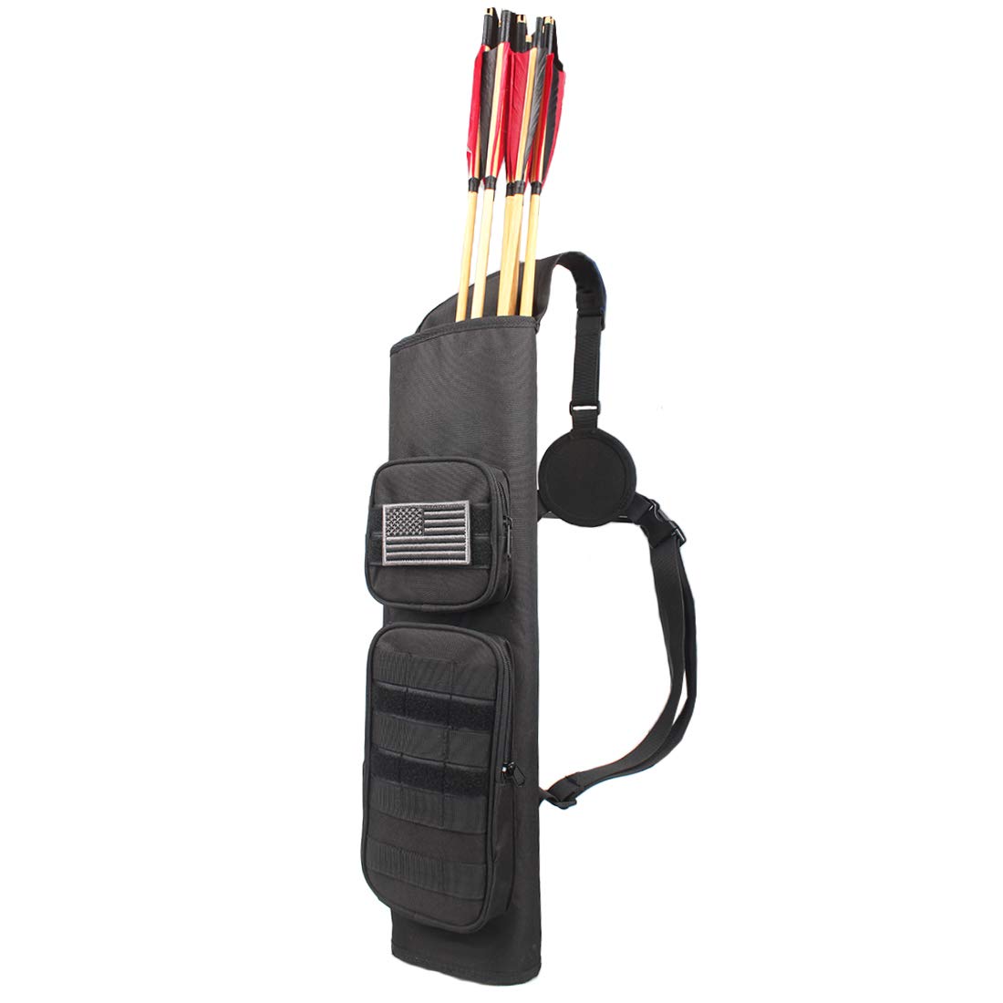 KRATARC Archery Back Arrows Quiver Bag with Molle System and Pockets for Hunting Shooting Target Practice (Black- molle design)