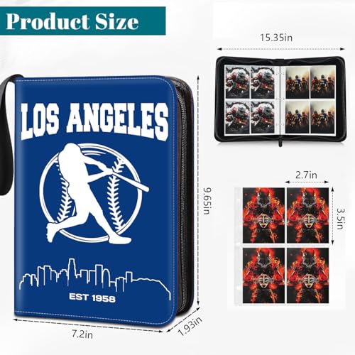 Baseball Card Binder, Los Angeles Trading Card Holder Protectors, 4 Pocket Fits 400 Cards with 50 Removable Sleevesves Card Storage Album Folder Case Collector