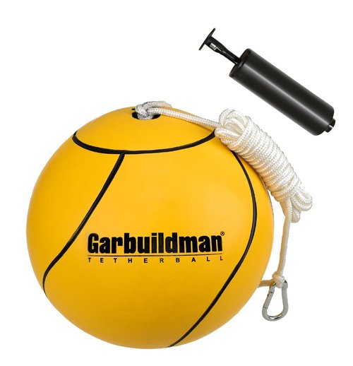 Garbuildman 8" Regulation Sized Tetherball, Rubber Tether Balls and Rope Set for Outdoor Backyard Game, Portable Replacement Tether Ball with Carabiner, Ball Pump for Kids Adults & Dogs
