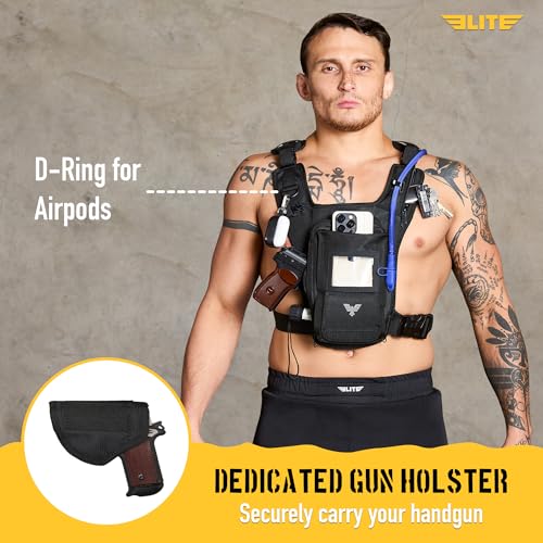Elite Hydra Running Chest Pack with Phone Holder & Water Bladder - Black / Medium