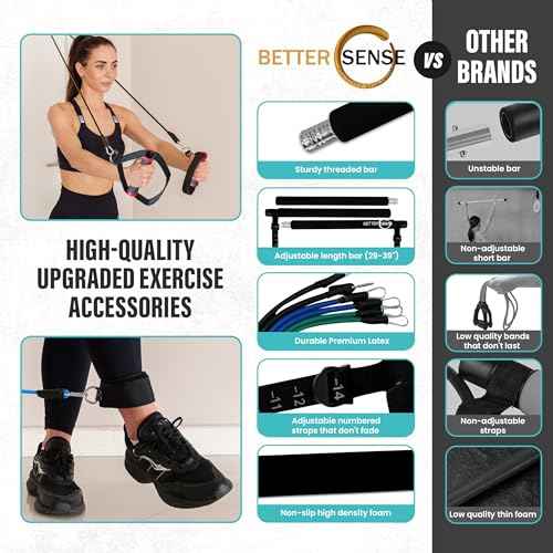 Upgraded Pilates Bar Kit ? 39¡± Adjustable Exercise Equipment for Men, Women with 6X 20, 30, 40 lbs Resistance Bands with Adjustment Buckle ? Pilates Equipment for Home Workouts for All Fitness Levels