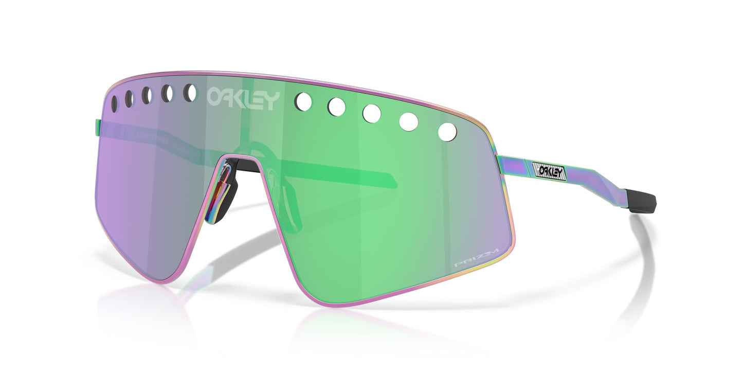 Oakley Sunglasses for Men - OO6025 Sutro TI Sweep Sunglasses with Rimless Titanium Frames PRIZM Lenses -Polished Oil Slick/PRIZM Road Jade - Size 38