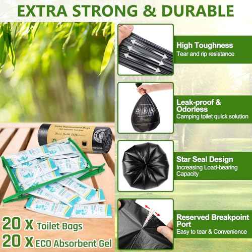 BLIKA Camping Toilet Bags Eco Absorbent Gel Set, Portable Toilet Bags with Gel, 8 Gallon, 30 Liter, Heavy Duty 1 Mil, Toilet Replacement Bags with Toilet Powder for Camping Outdoor Hiking