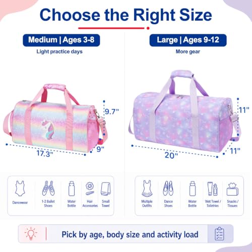 Kids Dance Bag with Shoe Compartment - Glitter Unicorn Pink, Medium