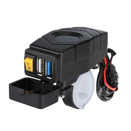 Ruitutedianzi C1FB 20-80V E-Bike Handlebar USB Charger 24V 36V 48V 60V QC3.0 Quick Charger Adapter(Blue Light) Easy to Use
