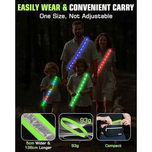 Zacro LED Reflective Sash Light Up Vest for Night Walking with 5 Colors & 4 Light Modes, Rechargeable High Visibility Neon Safety Gear for Men Women Dog Walking