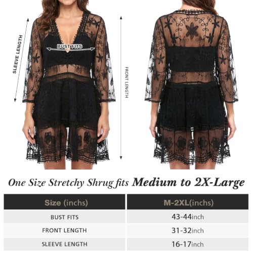 Cuffbow Black Boho Lace Cover Up for Women - V-Neck Beach Dress Vacation Swimwear