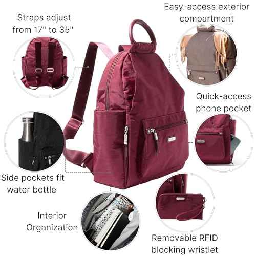 Baggallini All Day Backpack with RFID Phone Wristlet - Lightweight Travel Backpack for Women