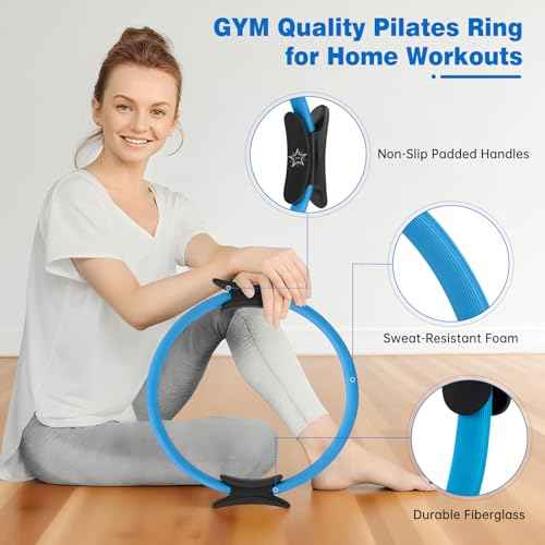 Pilates Ring Set, Pilates Essentials Kit for Home Workouts Women, Yoga Equipment Set with 14 Inch Magic Circle, 9.8¡± Ball, 5 Resistance Bands, 3 Long Stretch Bands, Core Sliders, Non-slip Socks